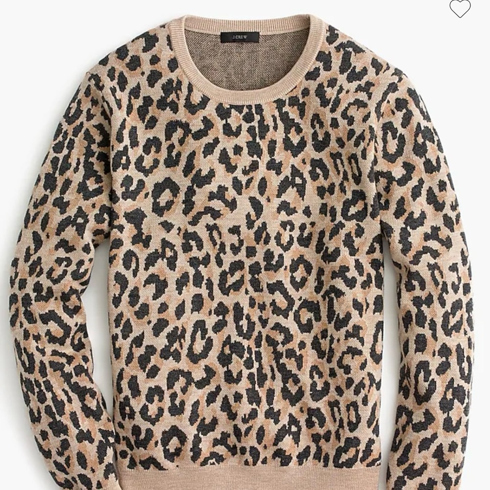 J. Crew Animal Print Crew Neck Sweater - Beige and Black